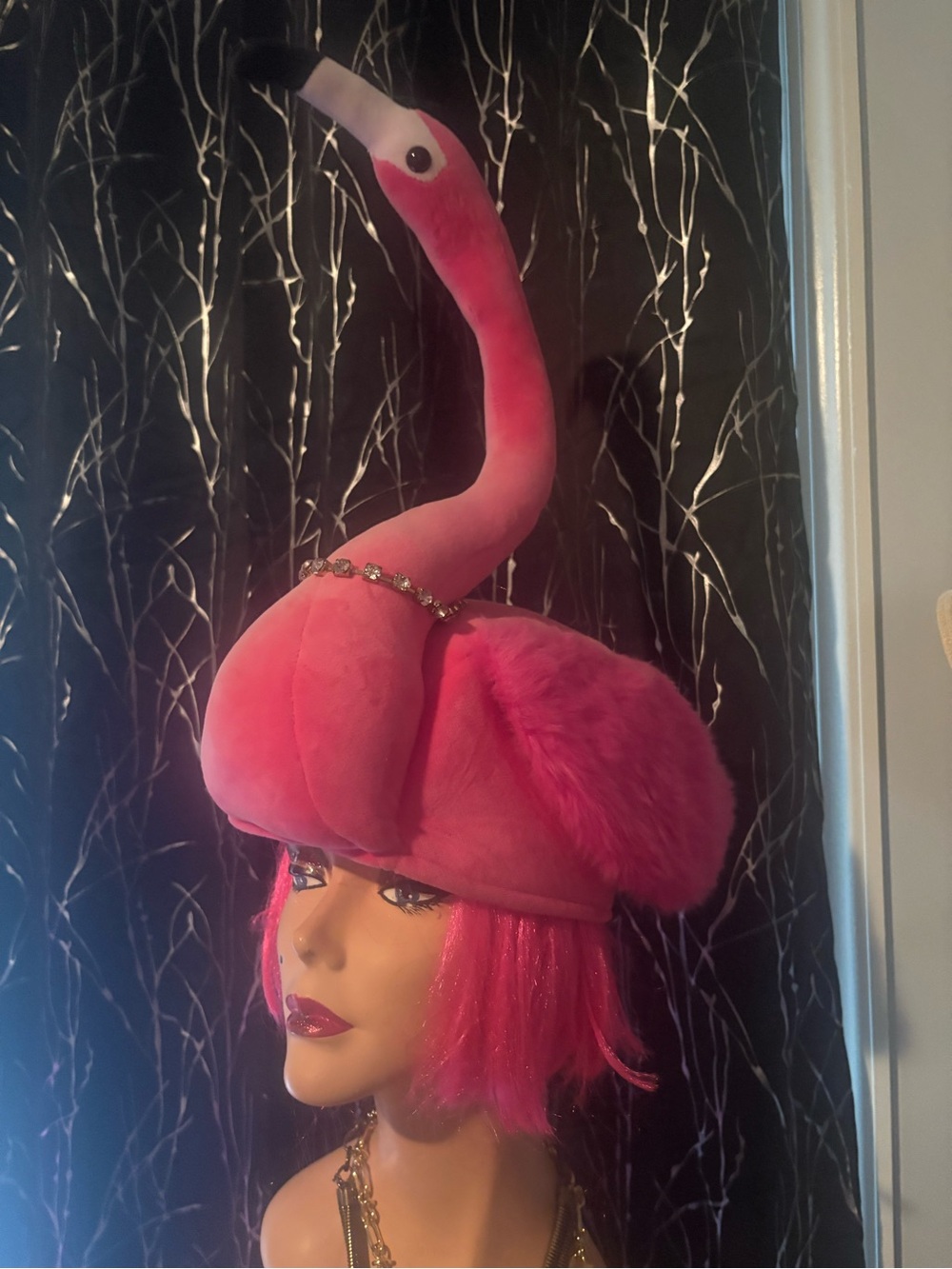 Pink Flamingo faux Novelty Hat -plus flamingo basket !!so flocking cute🦩🦩🦩 - Picture 4 of 16